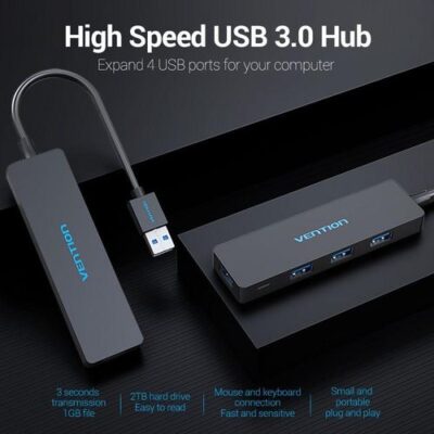 Vention CHPBB 3-Port USB 2.0 Hub with 100M Ethernet Adapter