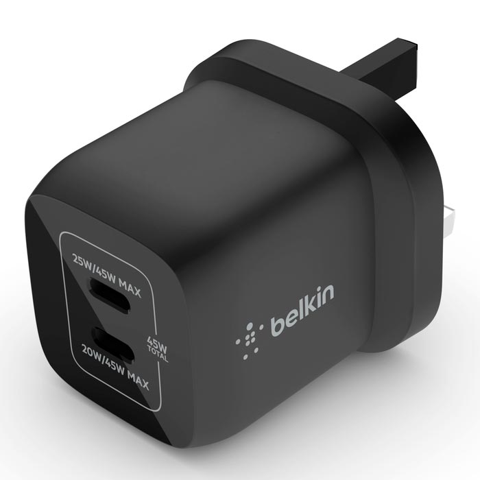 Belkin BoostCharge Pro Dual USB-C GaN Wall Charger 45W Black