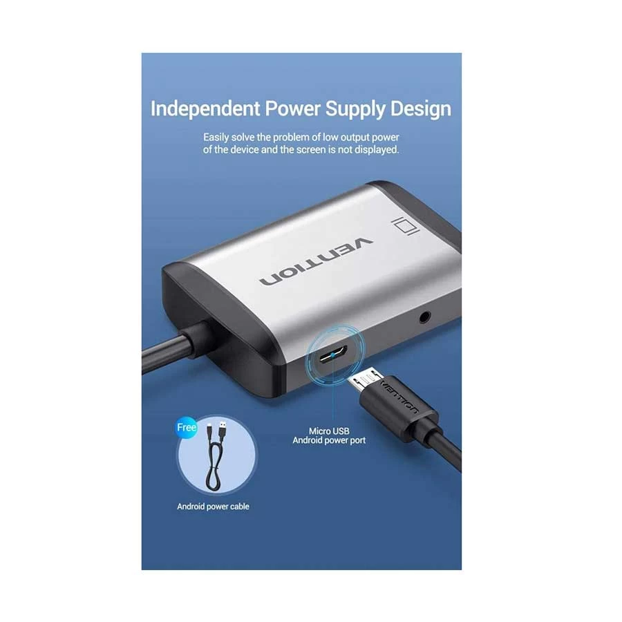 Vention HDMI to HDMI+VGA Converter 0.15M Gray Metal Type- AFVHB - Image 2