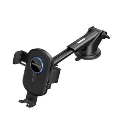 Vention One Touch Clamping Car Phone Mount with Suction Cup+Y-Shaped Clip Black Square Type