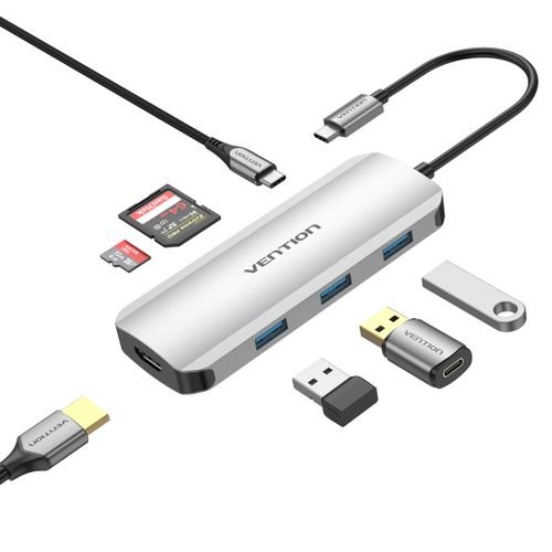 Vention USB C Multi-function 8 in 1 Docking Station Type-C to HDMI/USB3.0*3/RJ45/TF/SD/PD Converter- TOJHB