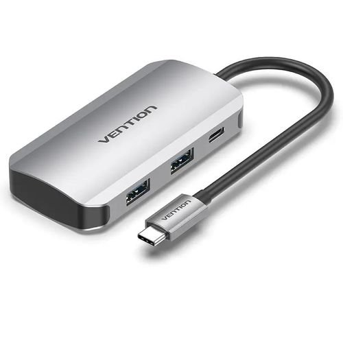 Vention USB‑C to USB 3.0 ×4 / PD Hub 0.15M Gray Aluminum Alloy Type- TNBHB